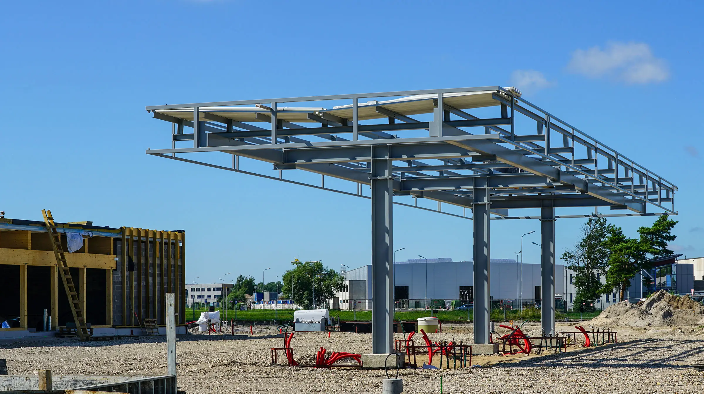 construction of a new modern gas station and shop building
